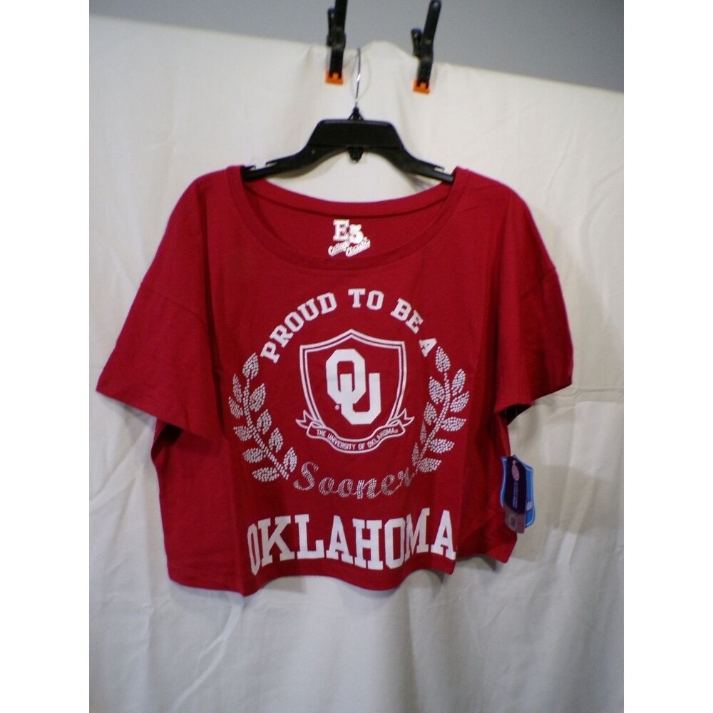E5 College Classics OU University of Oklahoma Women's Cropped T-Shirt XL Red